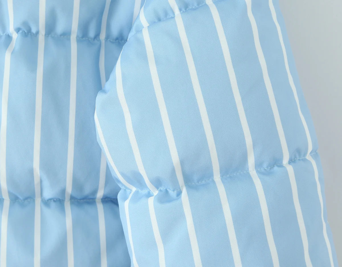 Striped Hooded Bread Jacket - Front Zipper Long Sleeve Warm Coat