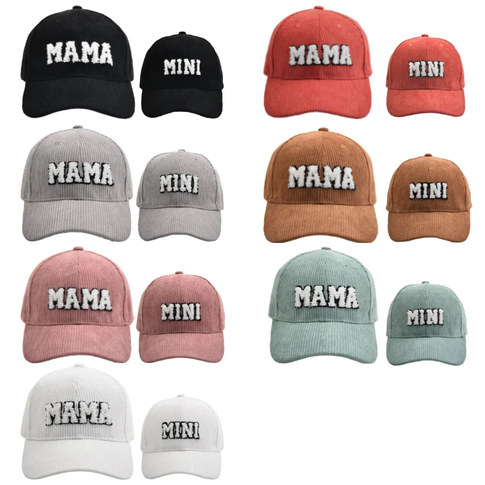 Parent-Child Kids Adult Hats Leopard/Letter Printed Corduroy Baseball Caps Outdoor