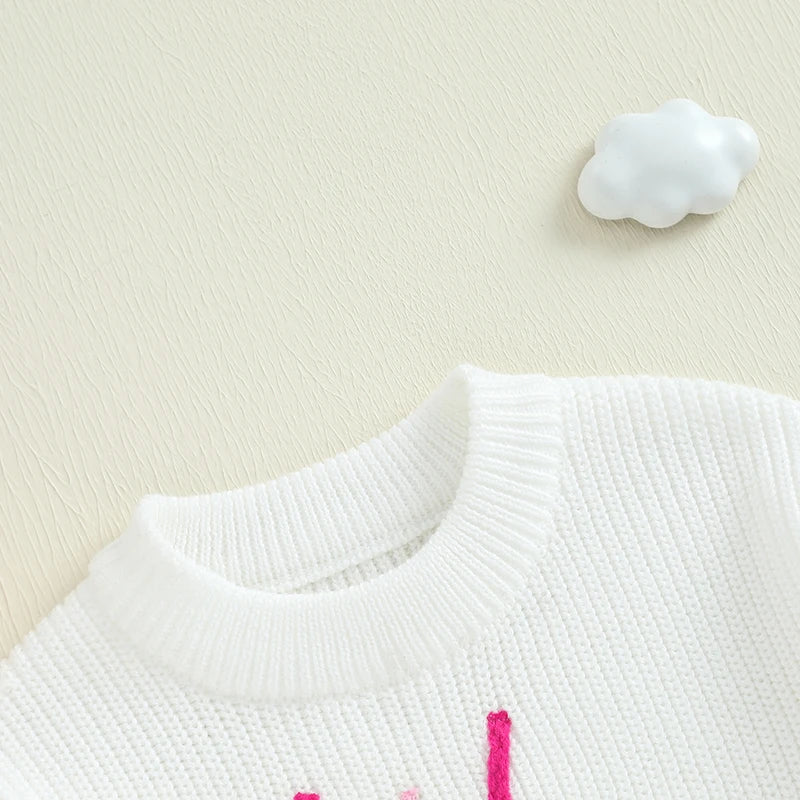 0-3Y Baby Girls Sister Sweater Letter Bowknot Embroidery Crew Neck Long Sleeve Kids Pullovers Casual Top