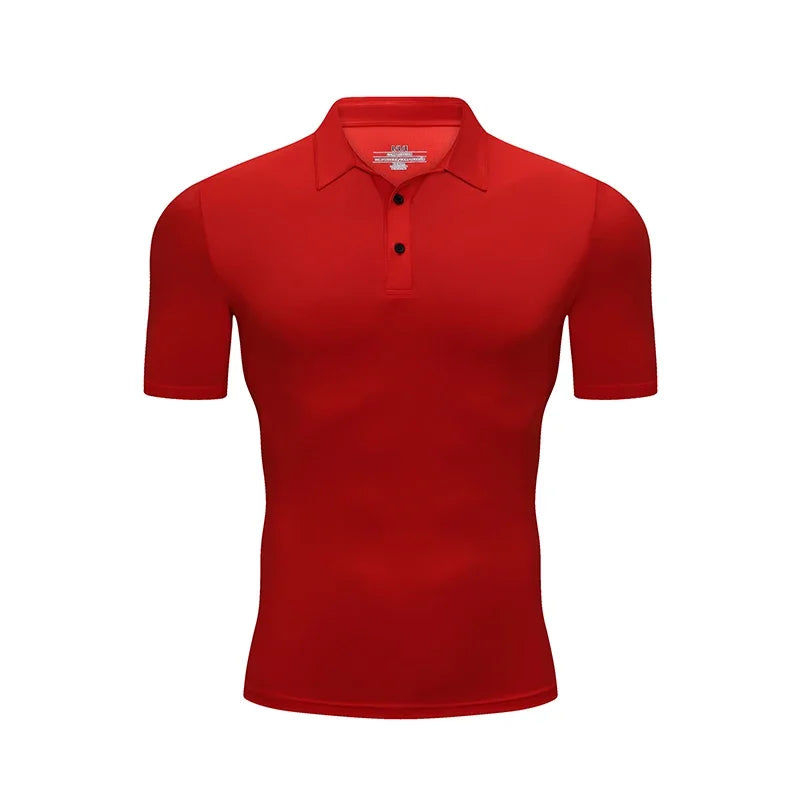 Men's Summer Casual Stretch Gym Muscle Fit Shirt Sports  Quick Dry Ice Silk Short Sleeve Golf Polo Lapel T-Shirt