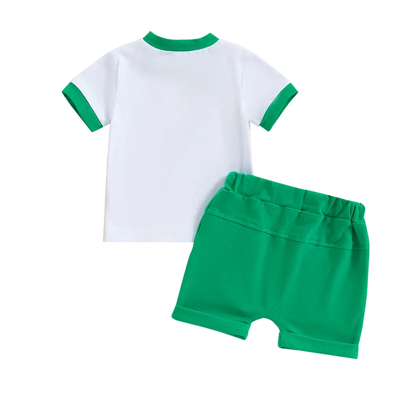 0-3Y Toddler Baby Boys Summer Clothes Sets Short Sleeve Letter Duck Print Tops and Drawstring Shorts Set