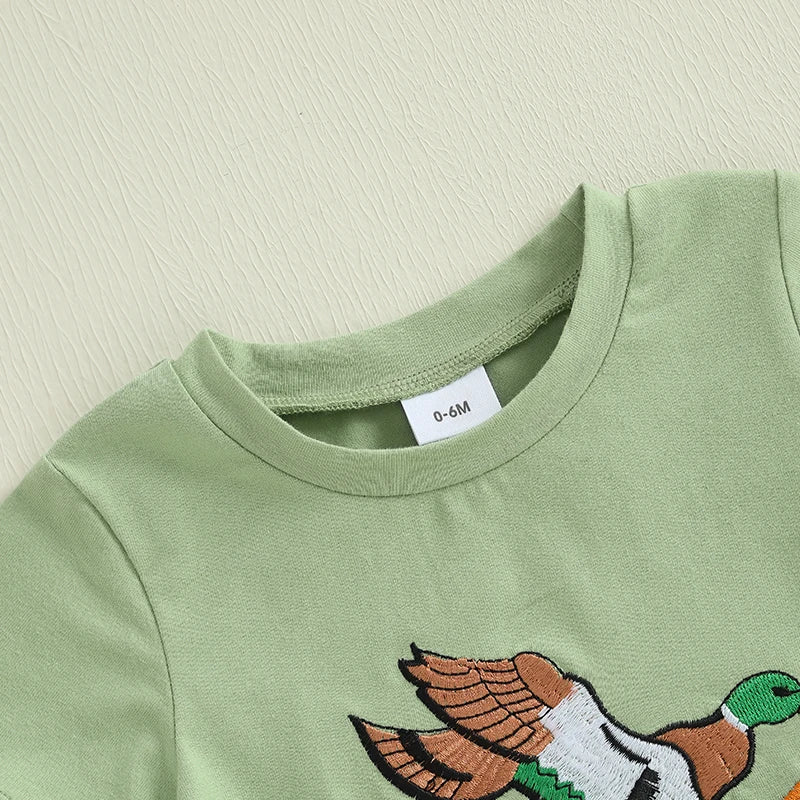 Summer Baby Boys Casual Outfit Set - Duck Embroidery T-Shirt & Plaid Shorts (0-3Y)