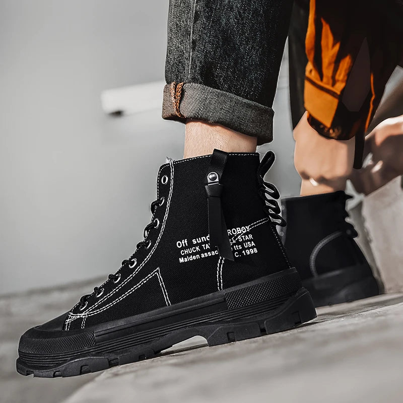 Men's Casual High Top Sneakers Platform  Lace Up Ankle Boots  Comfortable  Canvas Shoes