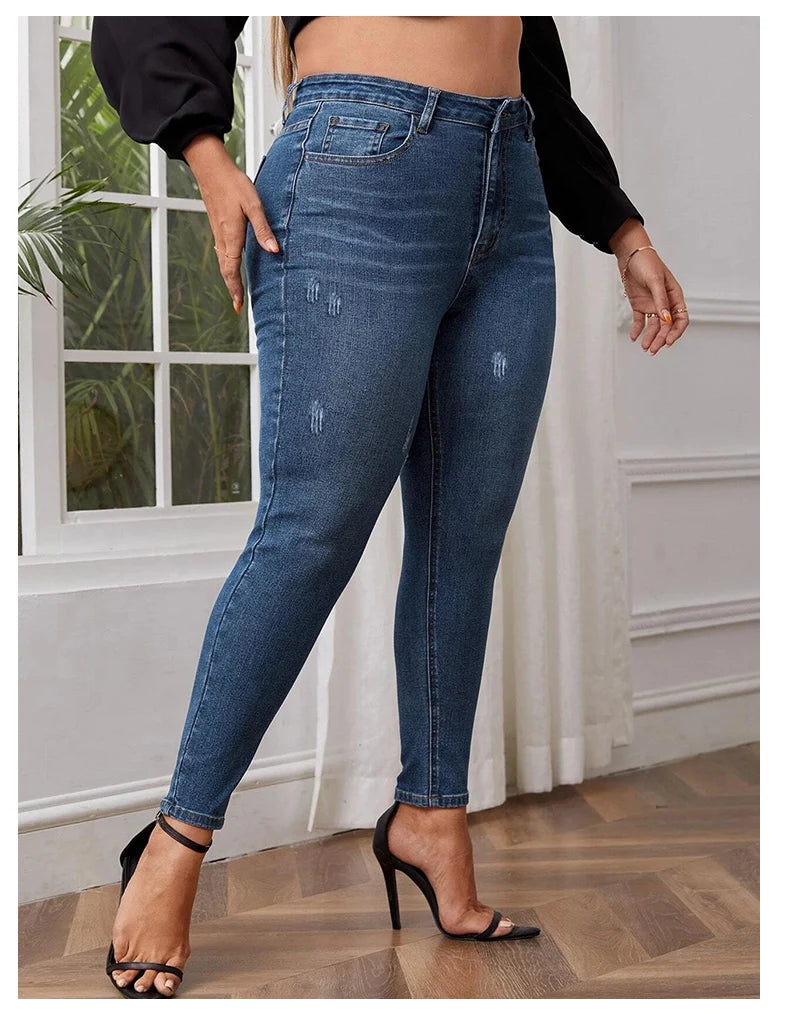 Plus size Jeans - Women full length high waist stretchy stretchy Jeans