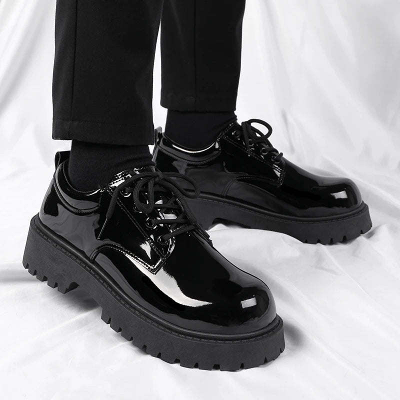 Men's Platform PU Leather  Lace-up Sneakers Thick Bottom British Shoes