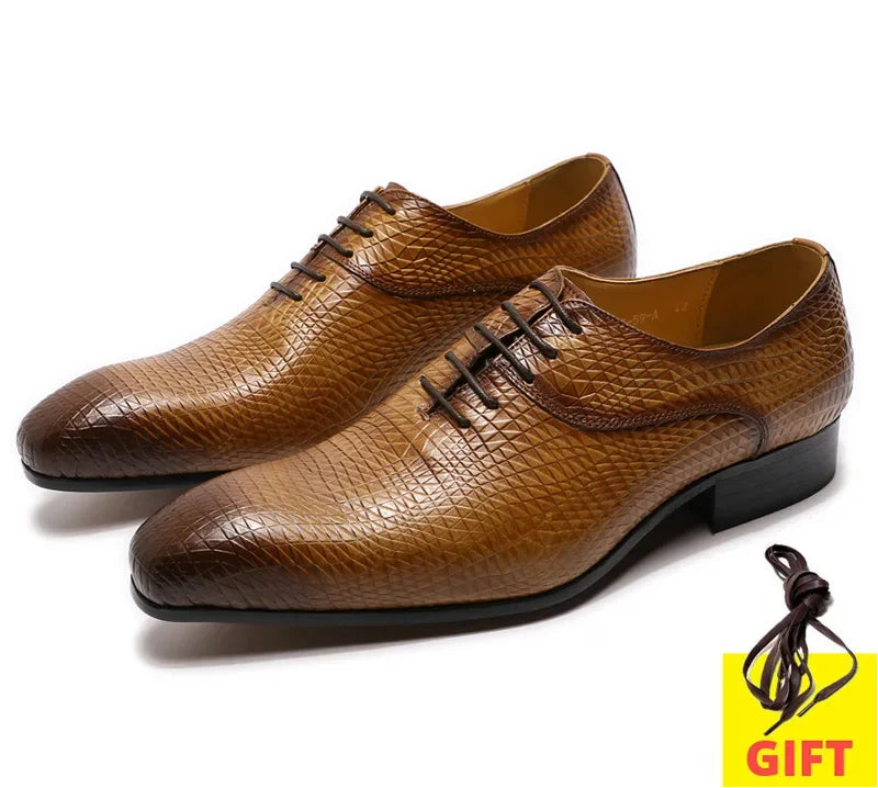 Men's Genuine Leather Oxford Shoes - Snake Pattern Print