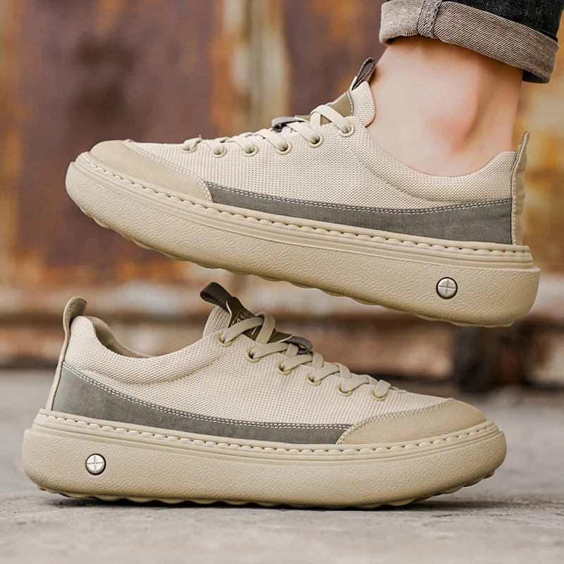 Men's Soft Platform Sneakers - Breathable Lace-Up Tennis Shoes