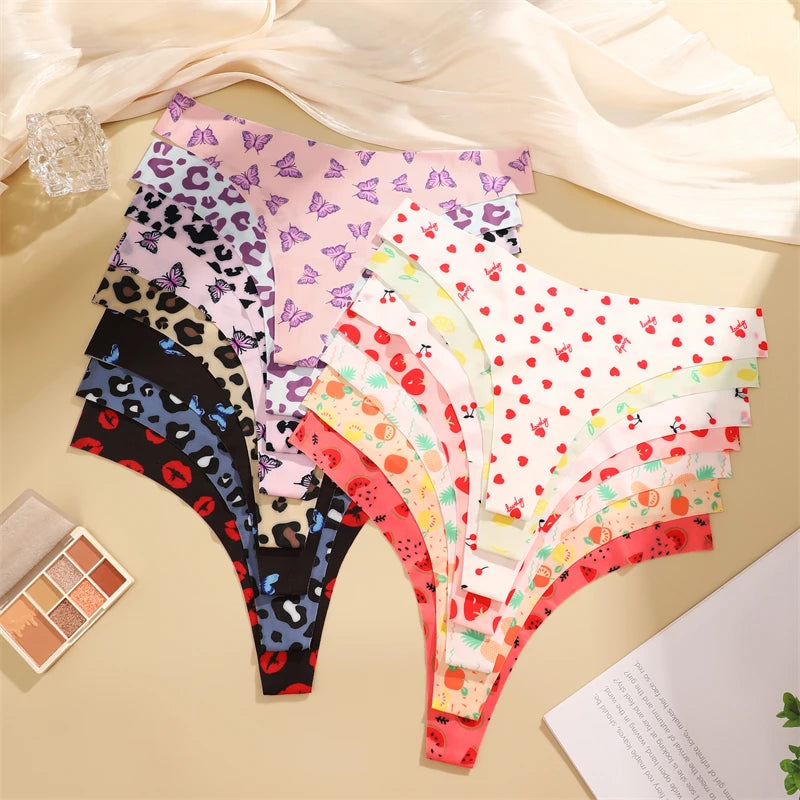 Women's 4Pcs Ultra Soft Underwear Graphic Print Seamless Thongs Stretch Leopard G Strings Comfort Lingerie