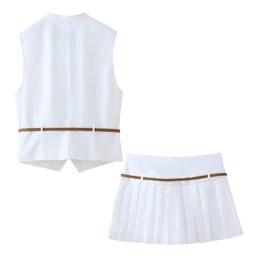 Summer Women's New Fashionable and Casual Temperament Solid Colour Belt Vest Top Half Skirt Set