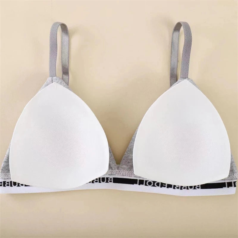 Women's Cotton Triangle Cups Bra Deep V Padded Brassiere Underwear Letter Push Up Lingerie Bra