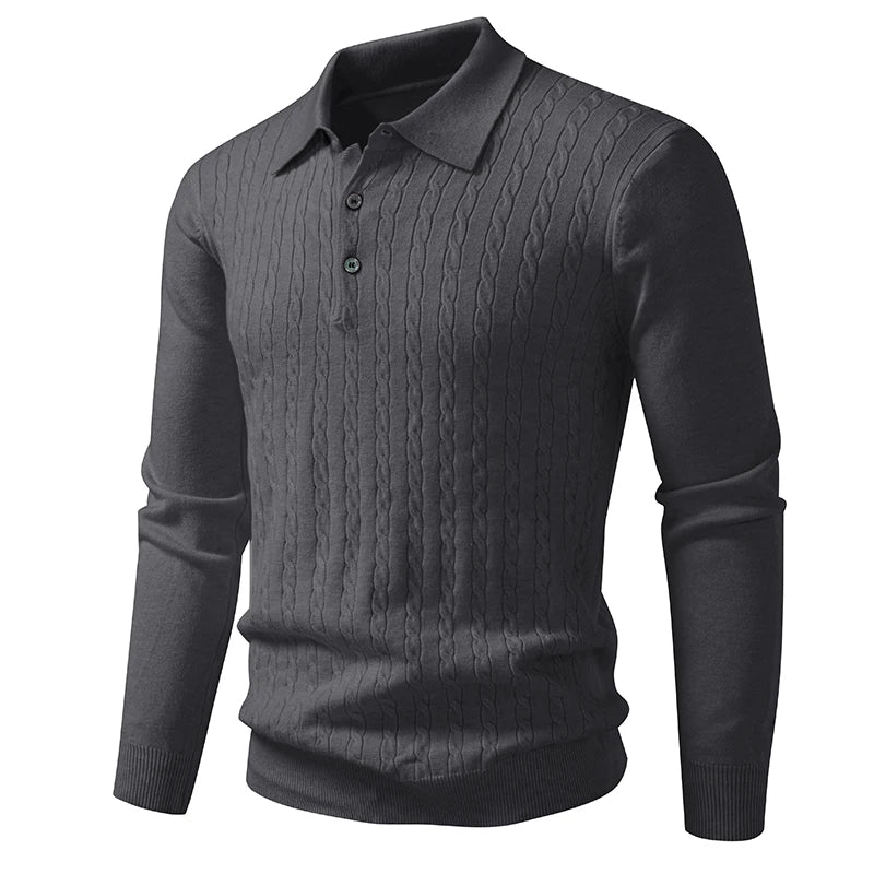 Turn Down Collar Knitted Pullover - Smart Casual Slim Fit Sweater