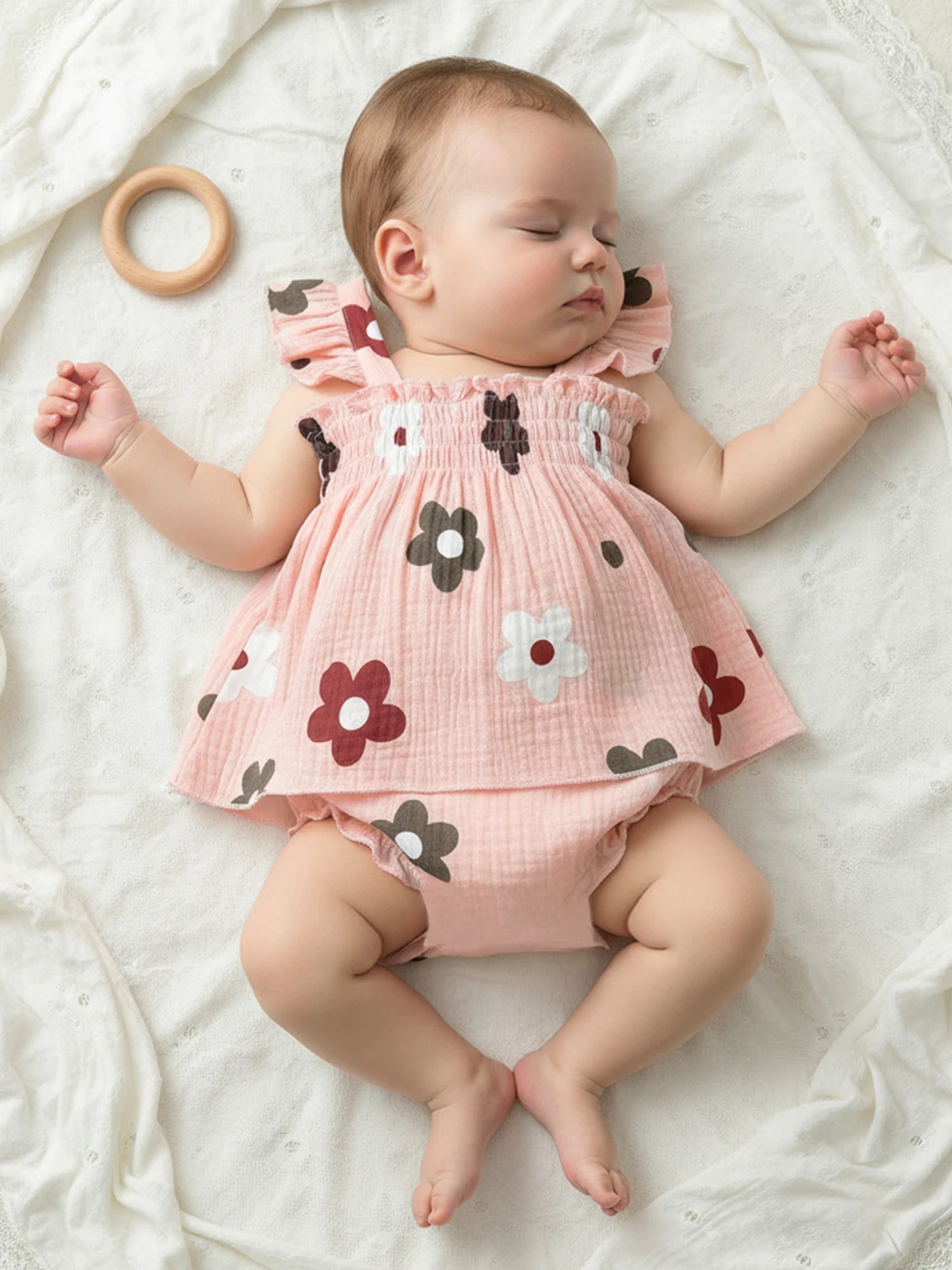 Baby Girls Floral Outfit Set - Sleeveless Top & Bloomers Shorts (0-24M)