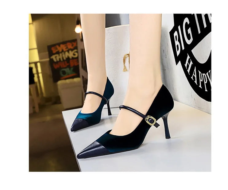 Suede Buckle Design Pumps - Pointed Toe Stilettos Available in 7cm and 10cm Heights