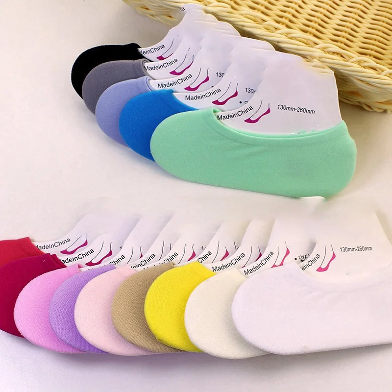 Women's 5 Pairs/Set Summer Ice Silk  Non-slip Invisible Wavy Slipper Socks