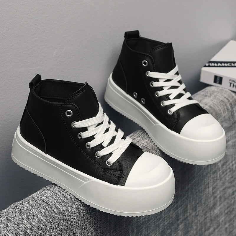 High-Top Platform Sneakers - Men's Leather Skateboard & Tennis Trainers
