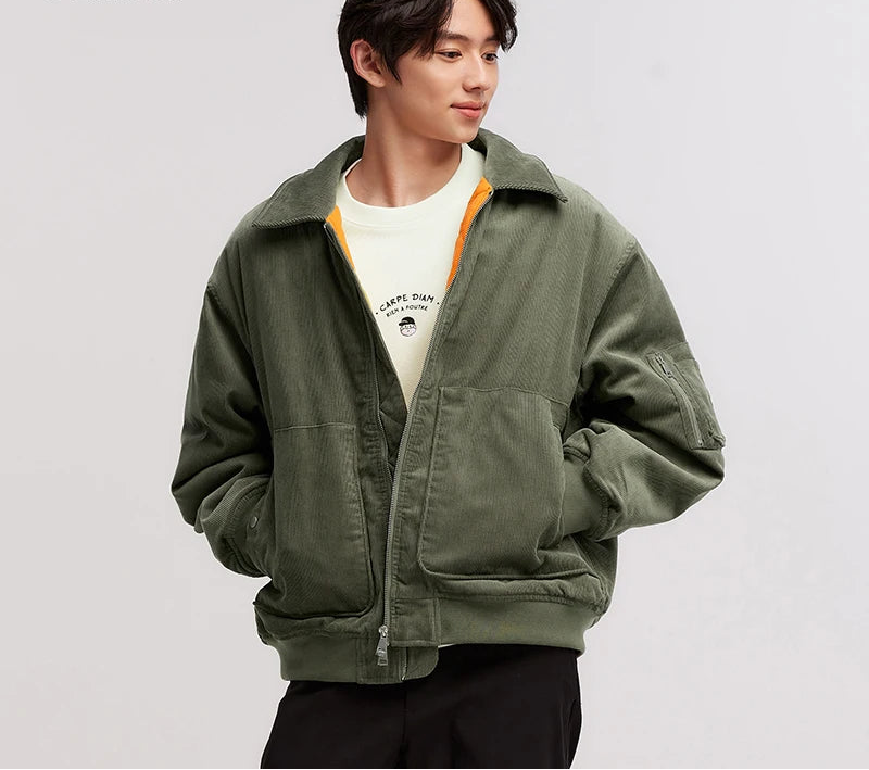 Men's Corduroy Pilot Jacket - Thick Oversize Cotton Winter Jacket