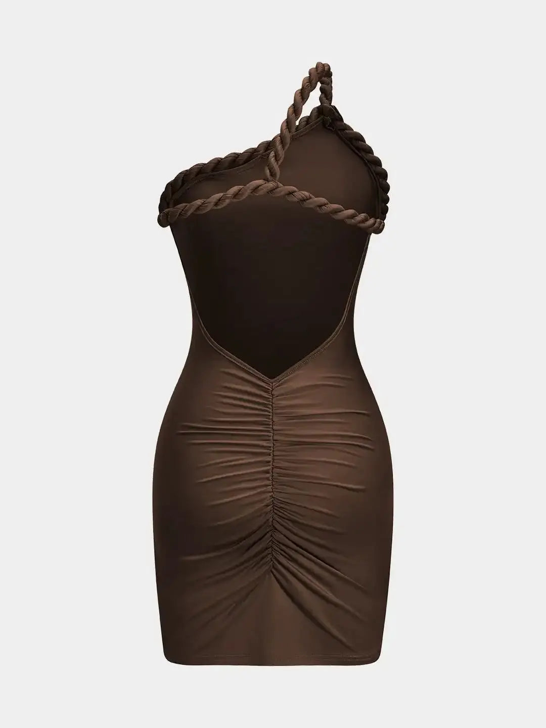 Women's One Shoulder Pleated Braided Backless Mini Dress