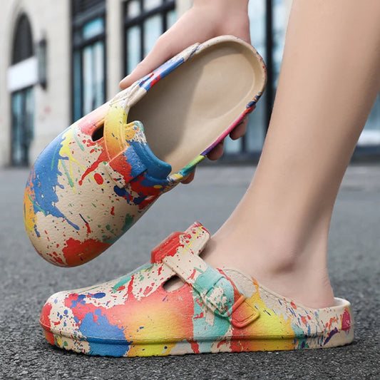 Men's Summer Slippers Platform Sandals Clogs Splashing Ink Design Slides