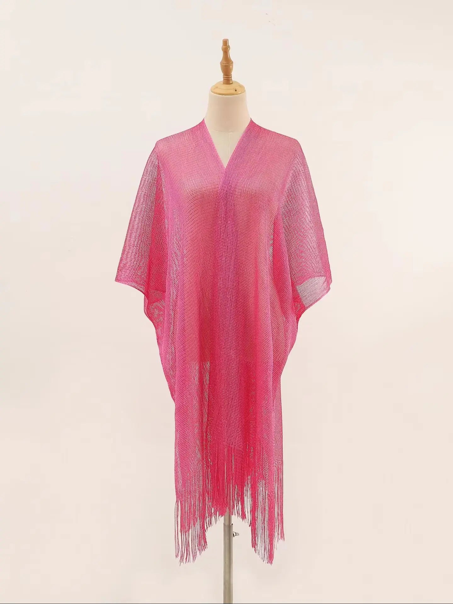 Women Swimsuit Cover Ups Shawl-Collar Caftans Beach Tunic Dress Robe Solid Tassel Pareo Beach Cover-ups