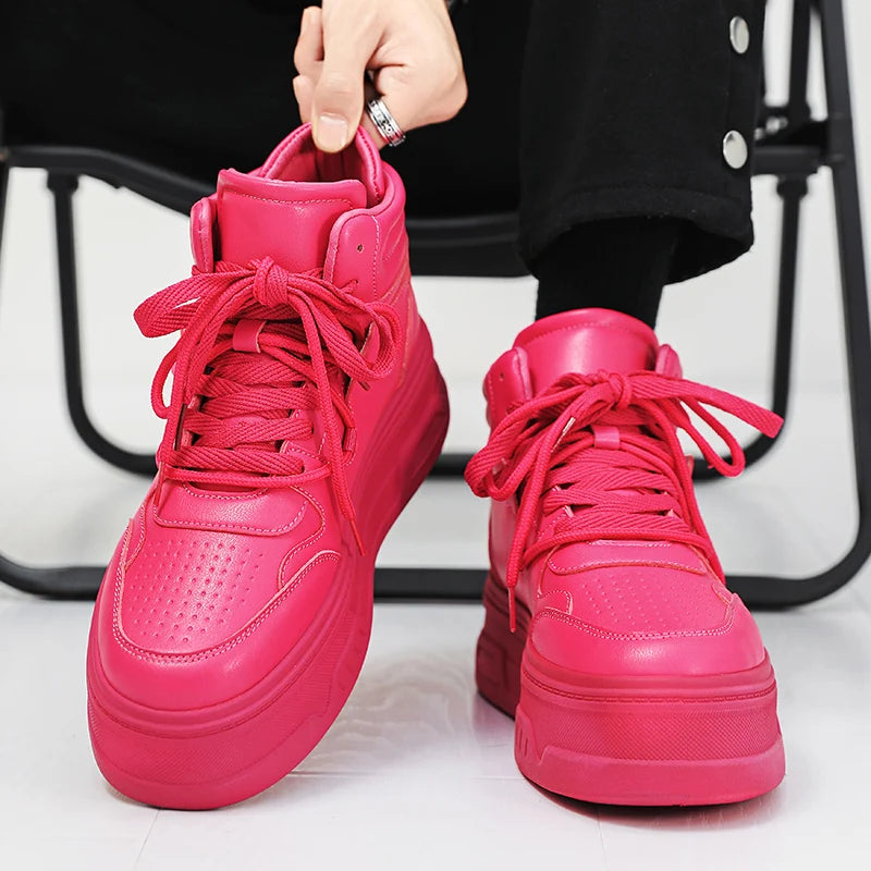 High-Top Platform Sneakers - Men's Thick-Sole Running Shoes