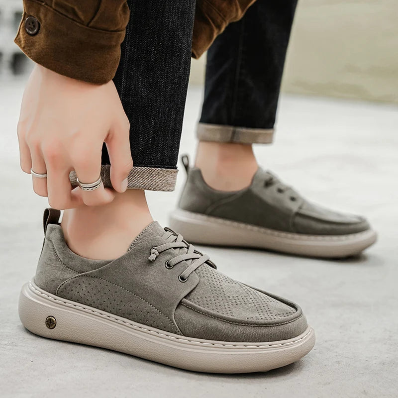 Men's Casual Platform Sneakers - Breathable Lace-Up Tennis Shoes
