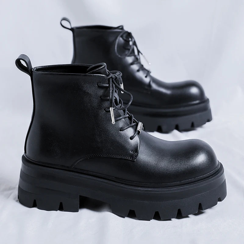 Men's Casual Platform Lace Up Chunky Platform Ankle Boots