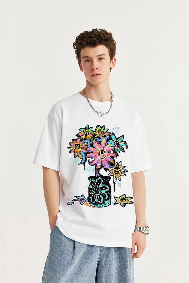 Men Graffiti Summer Printed Cotton T-shirt