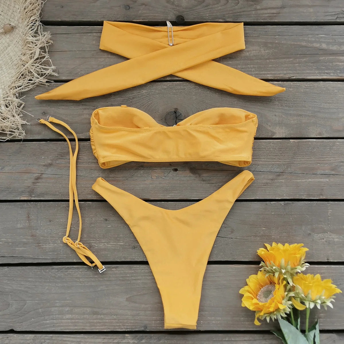 3-Piece Halter Bikini Set with A-Line Skirt Cover-Up