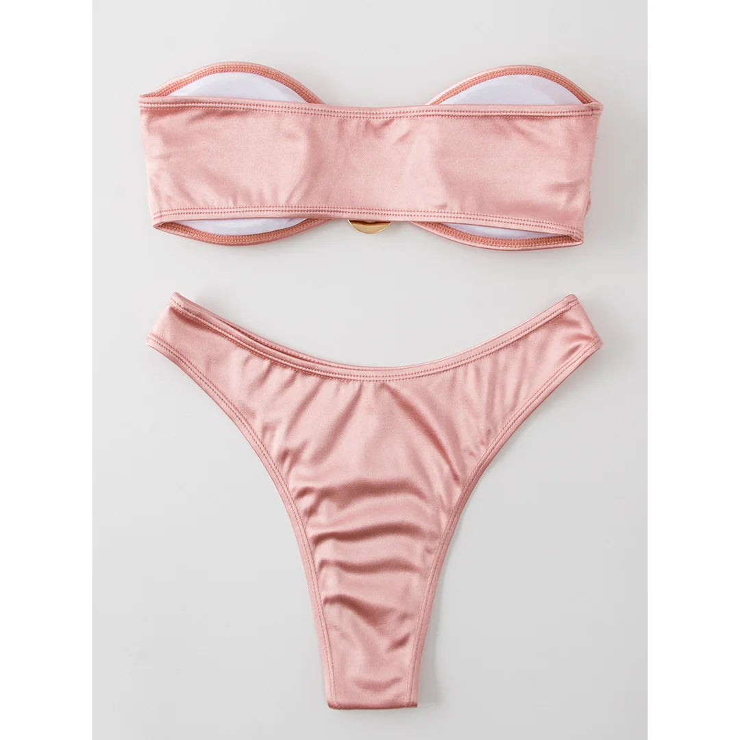 Women's Bandeau Bikini Women Swimwear Female Swimsuit Two-pieces Bikini set Padded Bather Bathing Suit Swim V4647