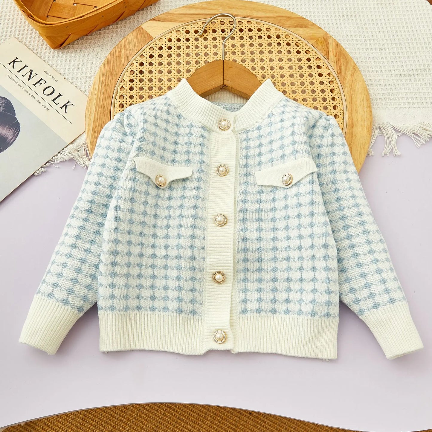 Girls Winter Knitted Cardigan & Skirt Set – Checkered Plaid