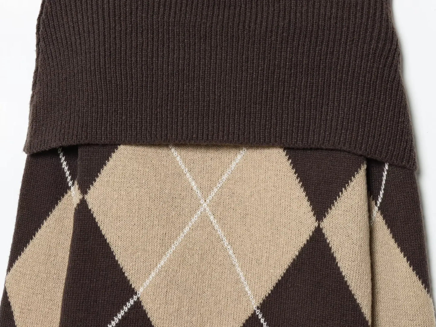 Vintage Argyle Off Shoulder Knit Sweater - Long Sleeve Loose Casual Pullover