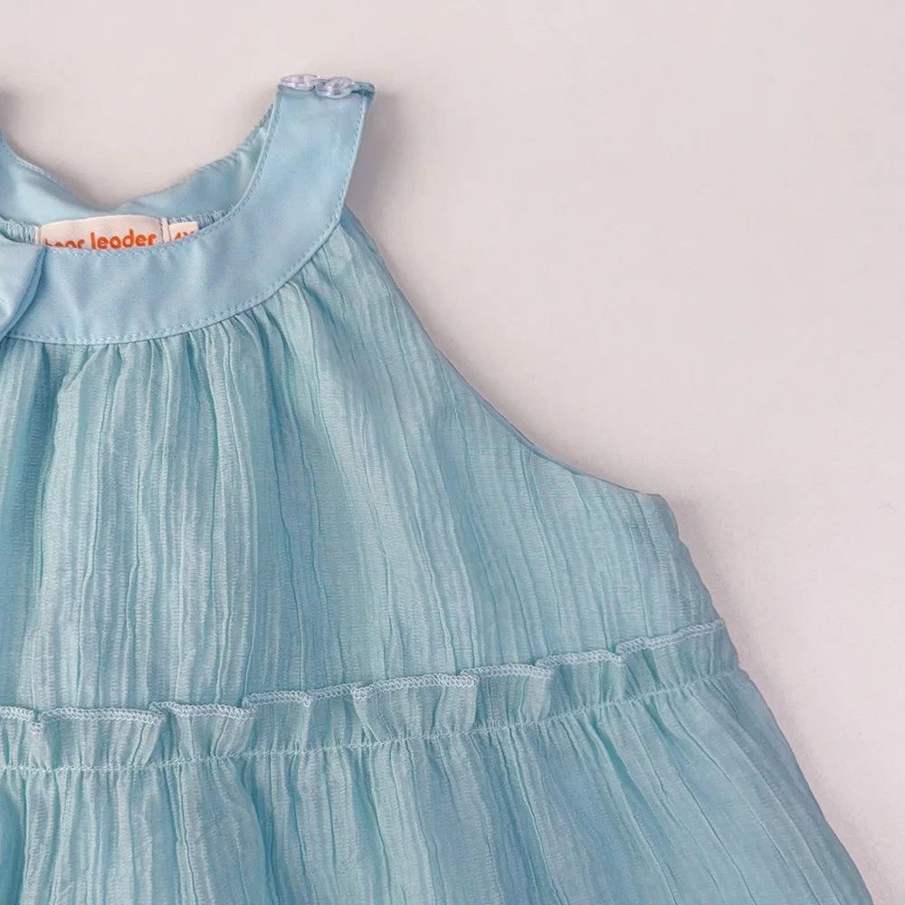 Girl's Neck Hanging Summer Plain Casual Bow Sleeveless Easter Dress