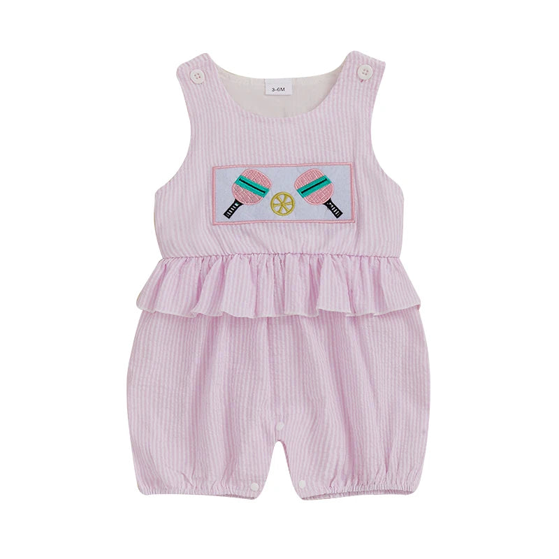 Striped Sleeveless Romper with Cartoon Embroidery - Baby & Toddler