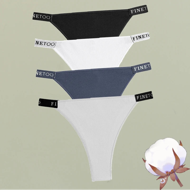 4-Pack Cotton Letter Belt Underwear - Women's Low-Waist Breathable Briefs