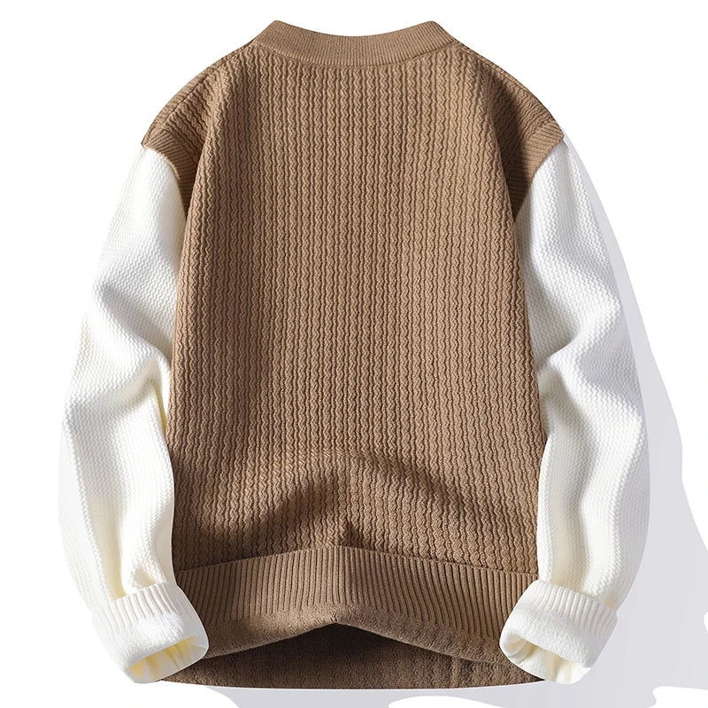 O-Neck Patchwork Long Sleeve Knit Pullover