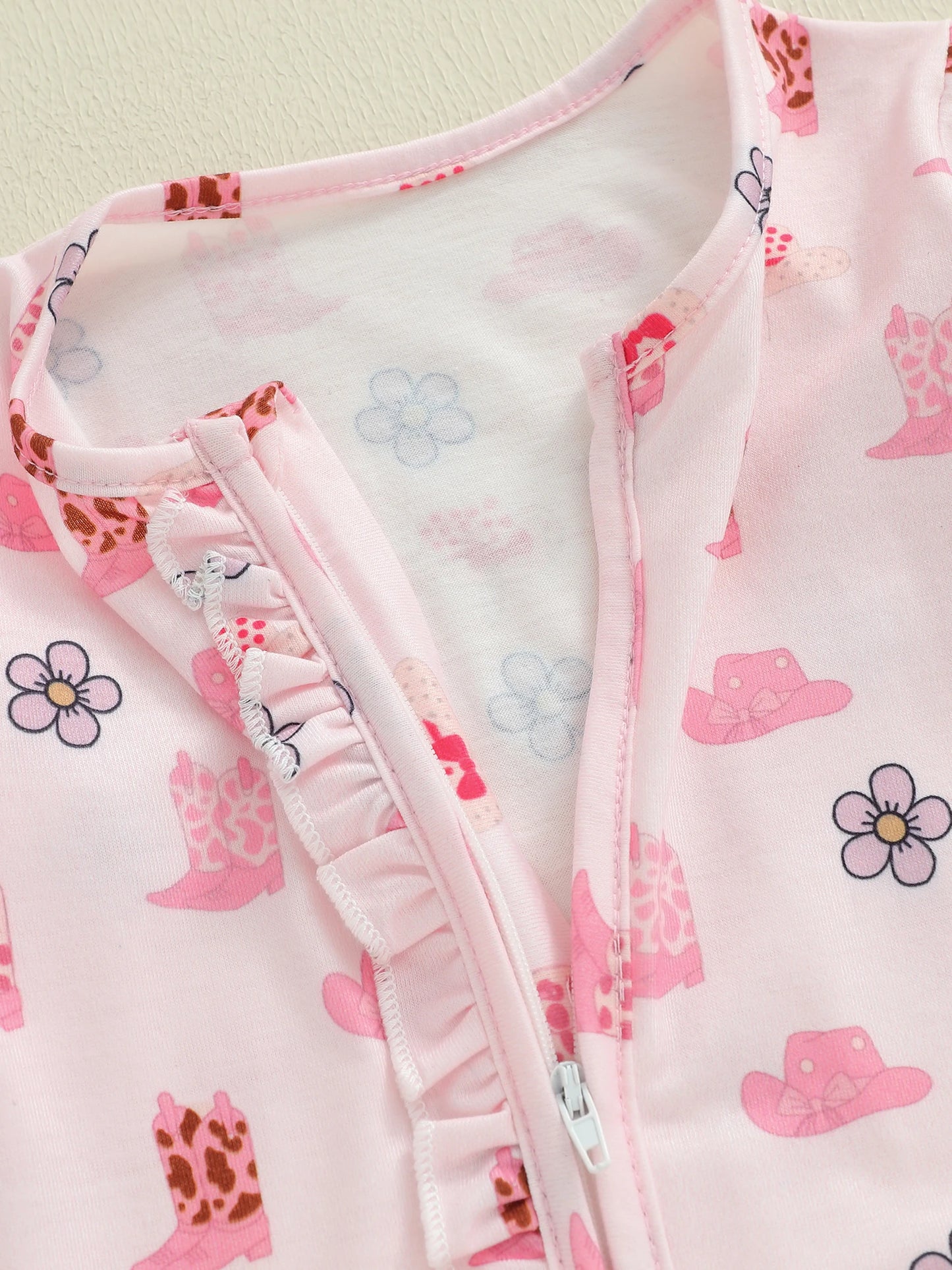 Baby Fall Winter Romper with Floral Hat Print - Zip Up Footed Jumpsuit & Headband (0-18M)