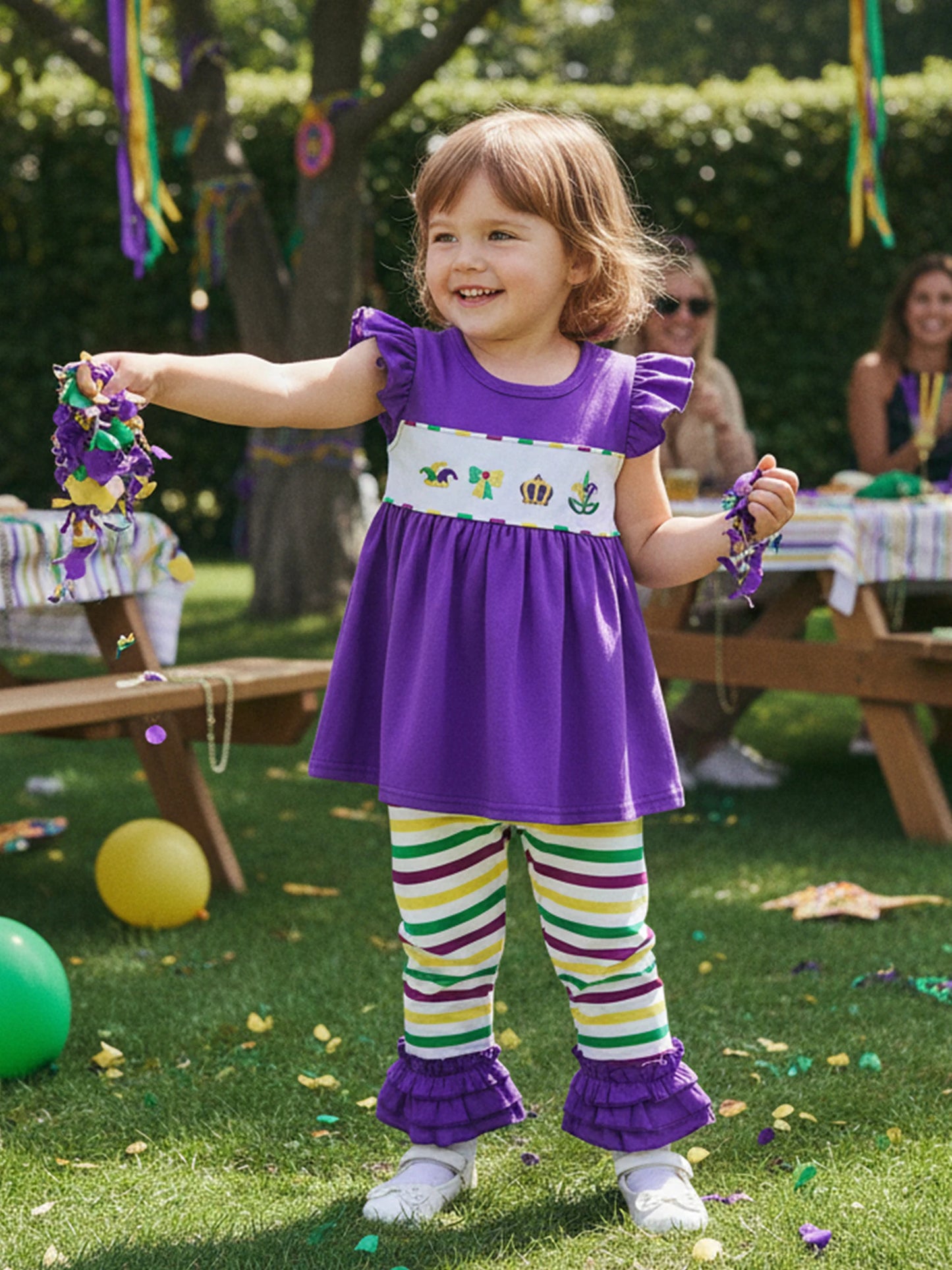 Baby Girls Spring Outfit Set - Ruffle Sleeve Dress Top & Flare Pants (0-3Y)