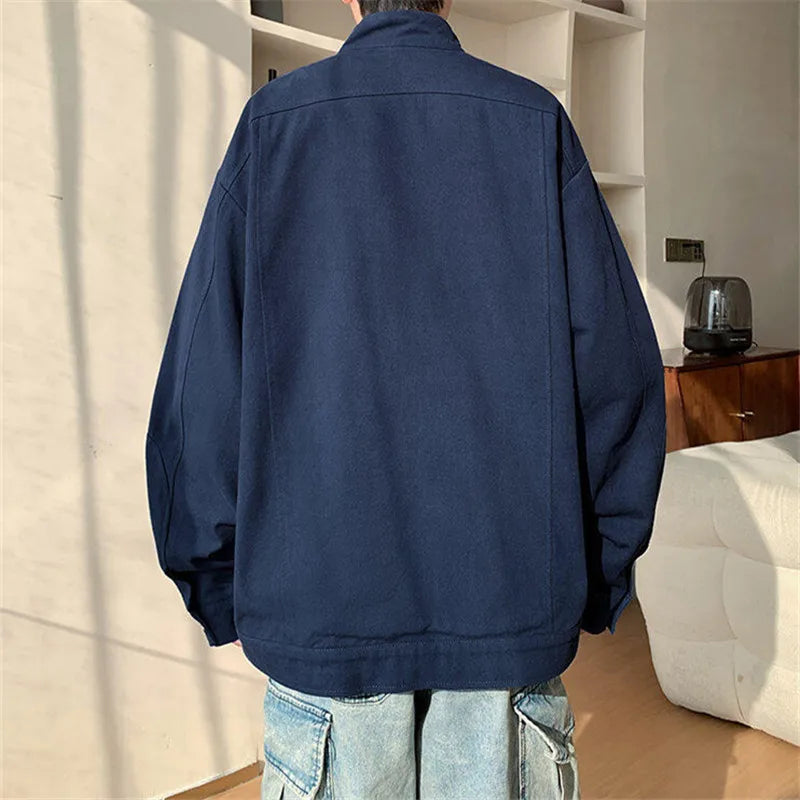 Men's High Street Patchwork Jacket - Cotton Stand Collar Loose Outerwear