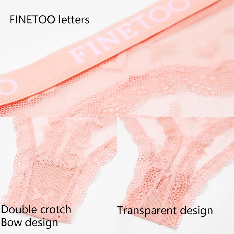 4Pcs Women's Lace Bikini Low-waist Letter Print Underwear G-String Transparent Breathable Thongs