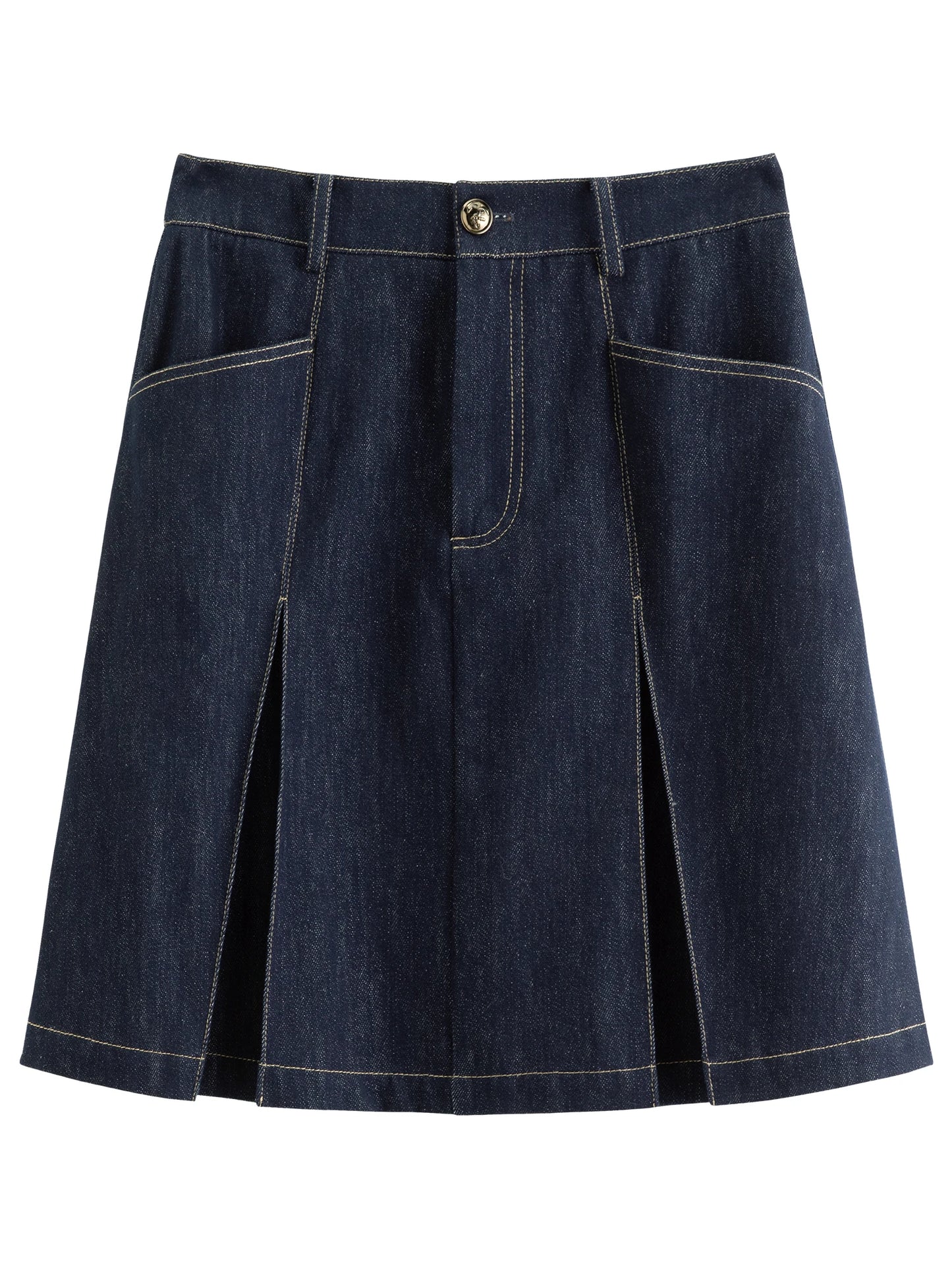 High Waist A-Line Denim Skirt - Contrast Colour Retro Style