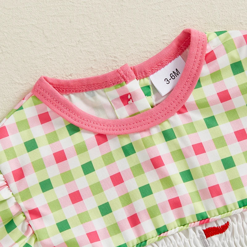 Baby Girls Car Embroidery Romper - Ruffles Fly Sleeve Smocked Jumpsuit (0-18M)