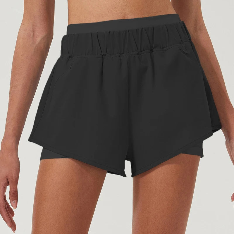 Women's  2 In 1 Fitness Running Woven Breathable Side Pocket Yoga  Quick Dry Soft Gym Shorts