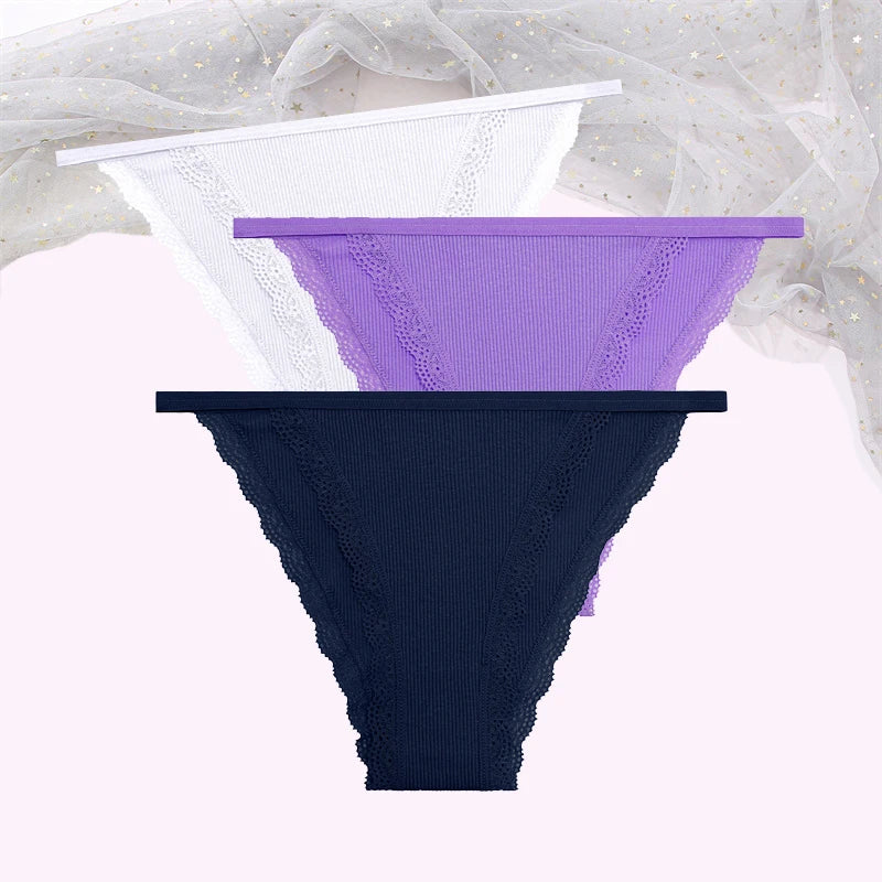 Women's Cotton Lace Briefs 3-Piece Set - Comfortable Underwear