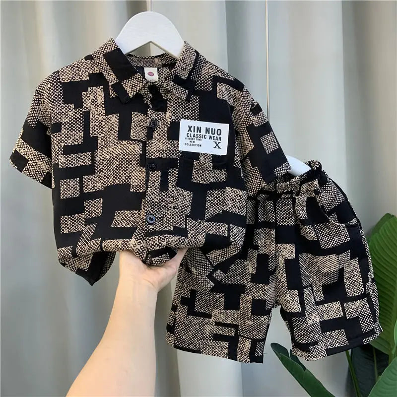 Children's Boys Shirt Short-sleeved Two-piece Set