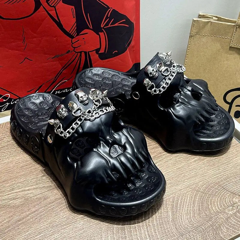 Men's Skull Design Slippers - Non-Slip Beach Sandals Slides