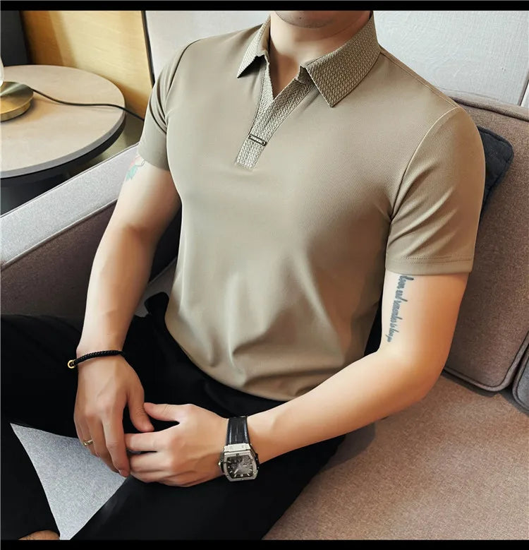 Men's Summer Slim Fit Casual Short Sleeve Style Turn Down Collar Polo Shirt