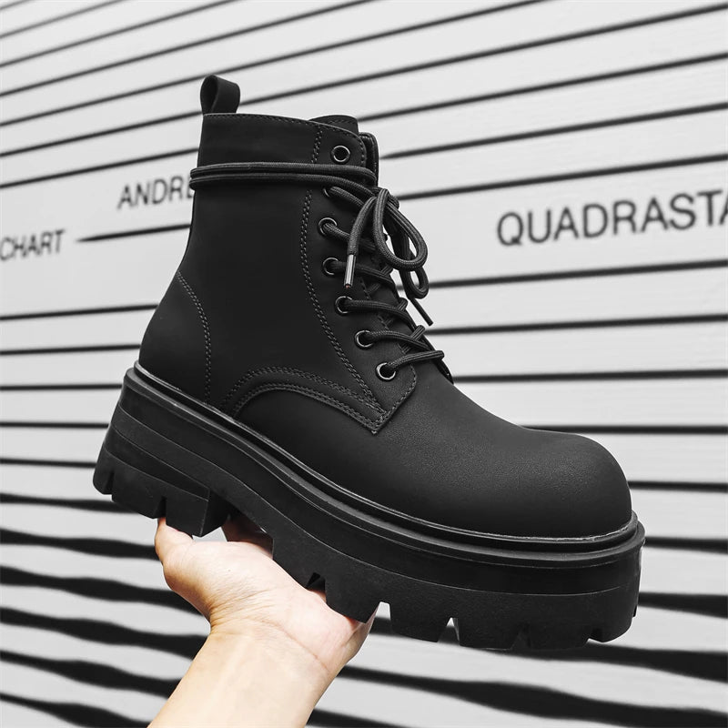 Men’s Platform Lace Up Plush Chunky High Top Ankle Boots