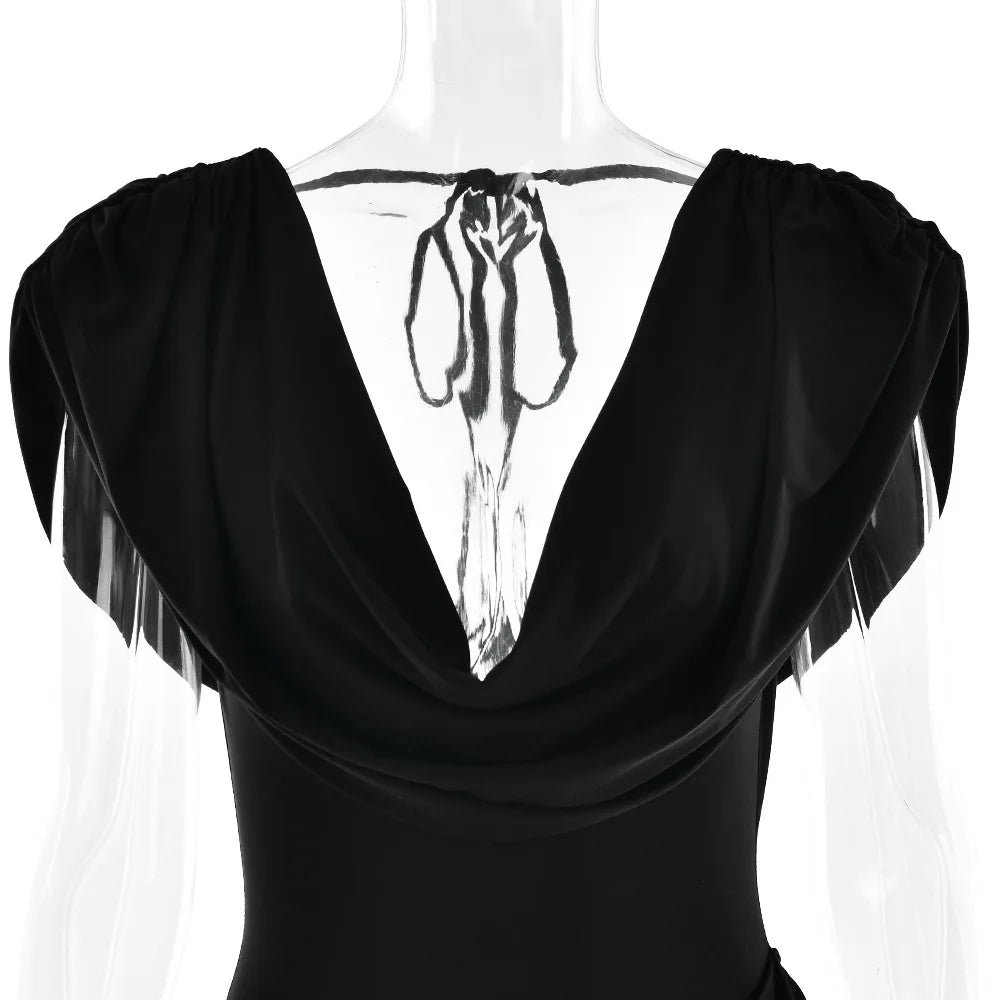 Women's Elegant Ruched Draped V Neck Mini Dress - Sleeveless Bodycon