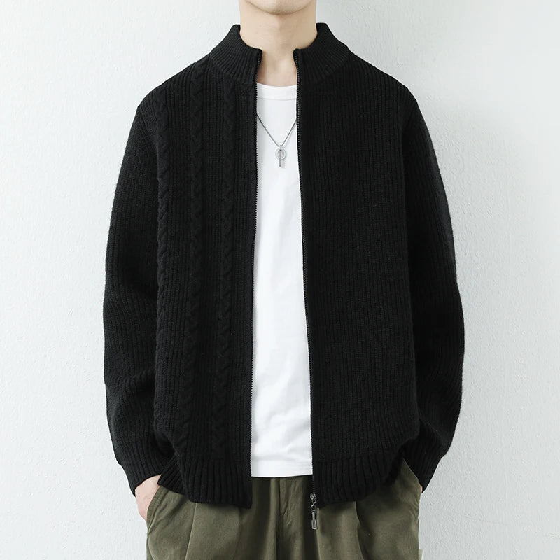 Men's Knitted Cardigan - Stand Collar Zip-Up Sweater Jacket