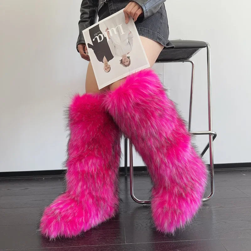 Women's Winter Thigh High Fluffy Plush Knee High Fur Faux Boots